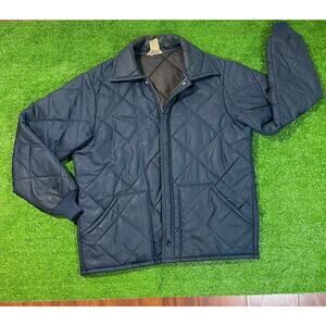 Vintage 1980s Big Smith Work Jacket Large Zip Up Pockets Quilted Blue EUC